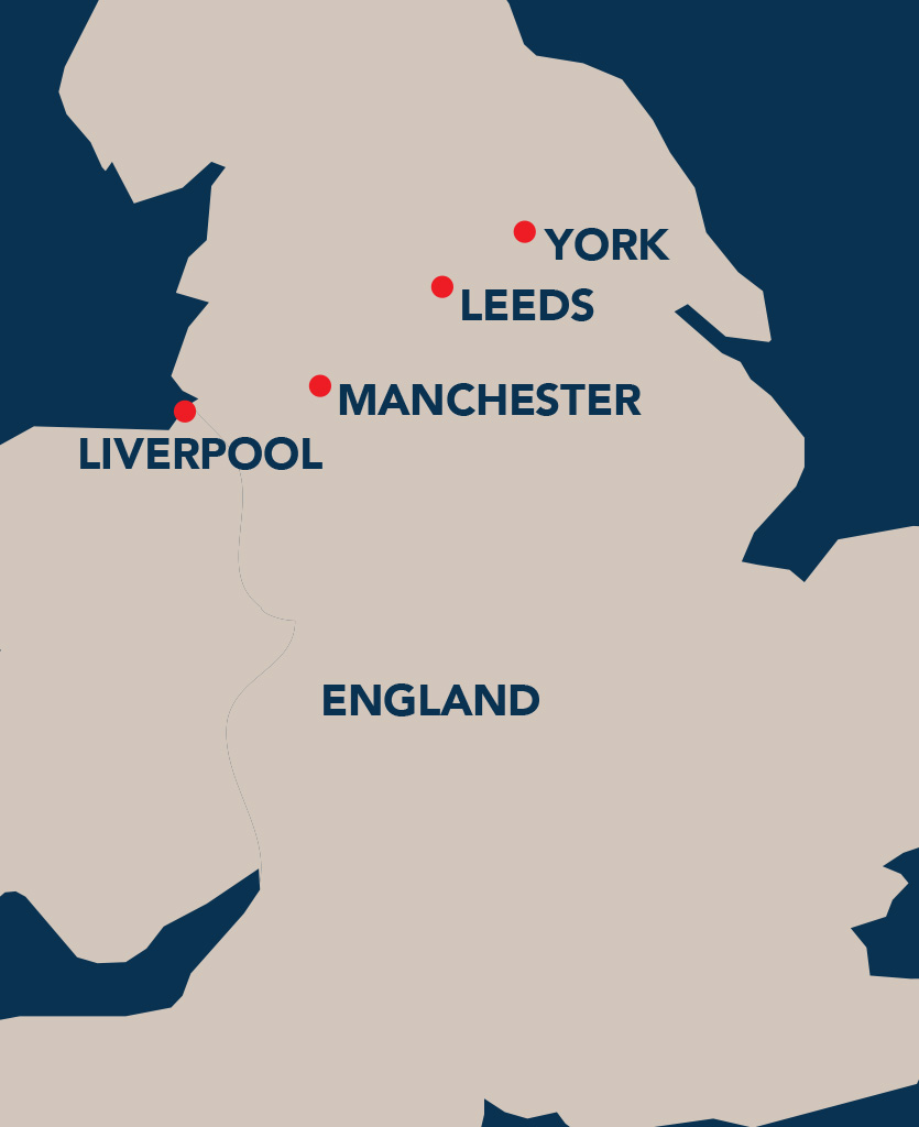 England Map with Plotted Destinations