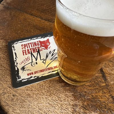 Spitter Feathers Beer and Coaster