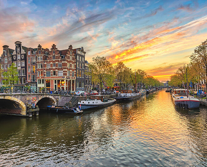 sunset on the canal in Amsterdam