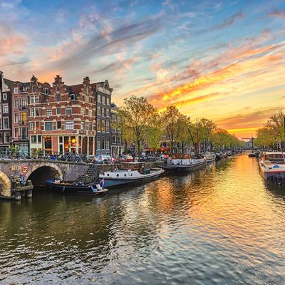 sunset on the canal in Amsterdam
