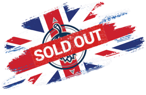 UK flag with hop symbol with sold out stamp