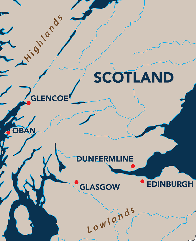 map of Scotland with plotted destinations for After the Last Waltz Epic Beer Trip