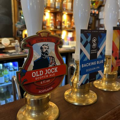 Old Joch cask ale tap handle at pub in Scotland
