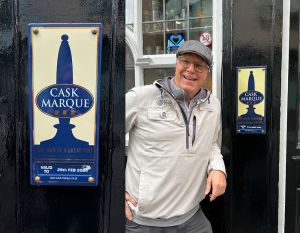 captain kurt next to cask marque sign in England