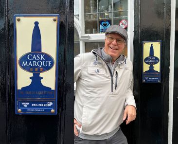 captain kurt next to cask marque sign in England