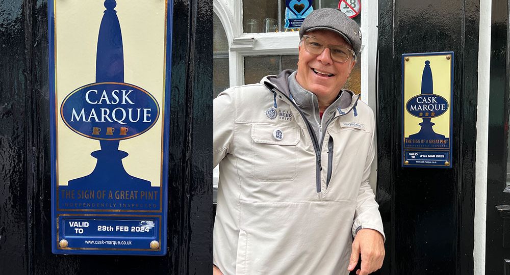 captain kurt next to cask marque sign in England